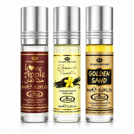 Al-Rehab Bundle Love Apple, Spanish Vanilla, Golden Sand Perfume Oil 6ml